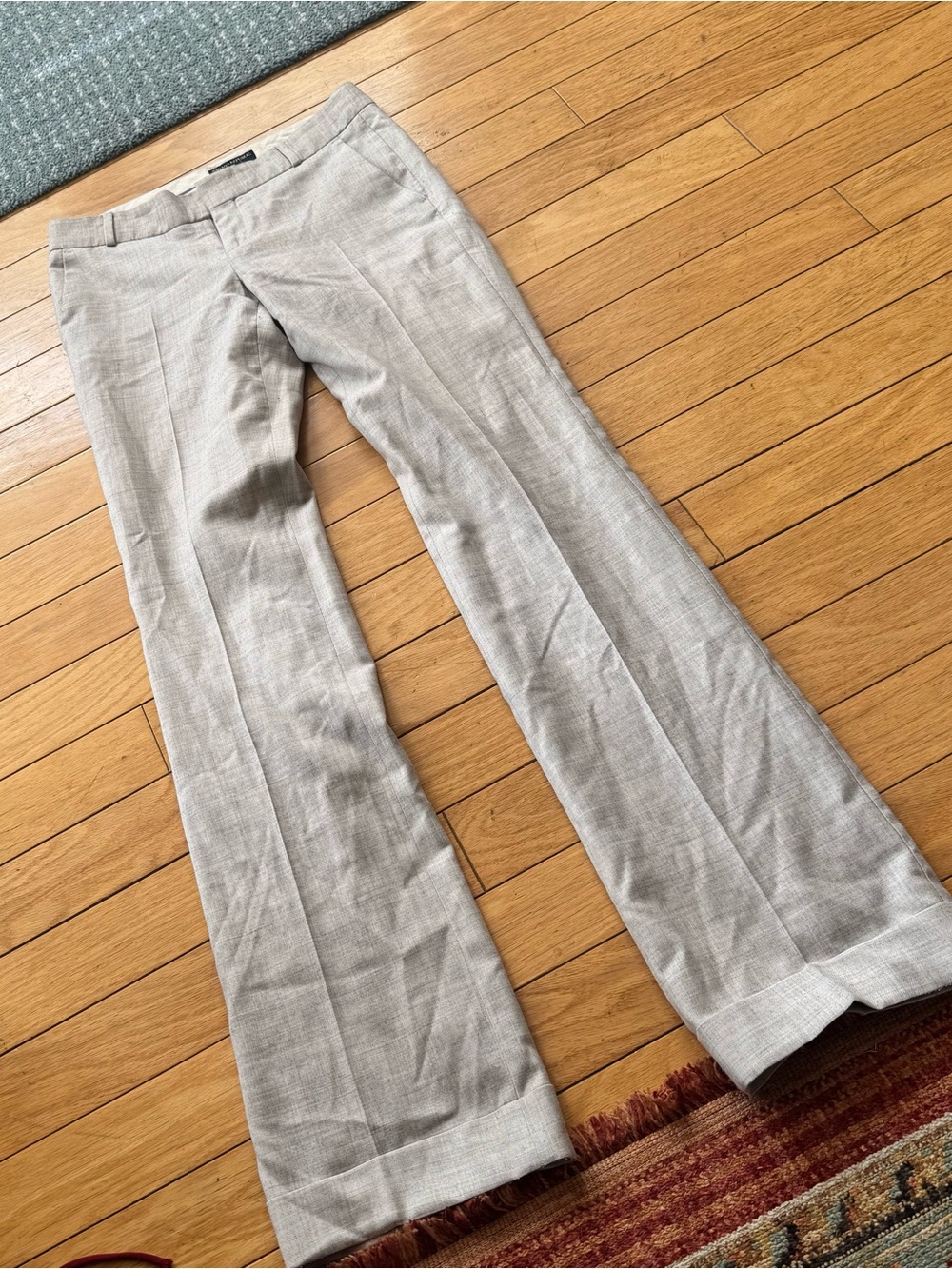 Y2K Light Gray Wool Wide Leg Trousers Office Siren Low Rise Pants Size 4L